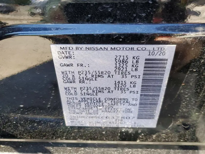 2020 NISSAN PATHFINDER PLATINUM  