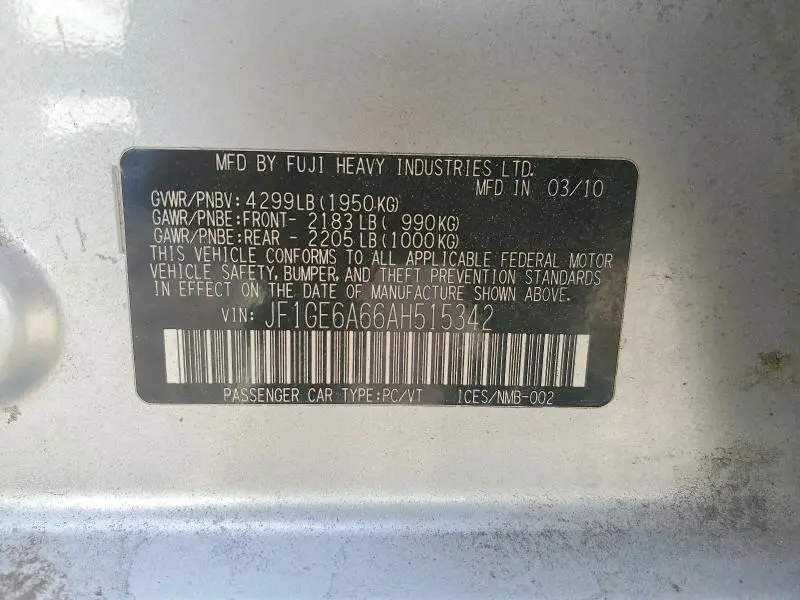 2010 SUBARU IMPREZA 2.5I  