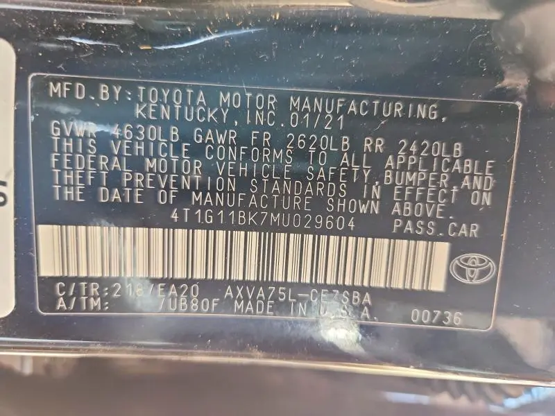 2021 TOYOTA CAMRY SE  