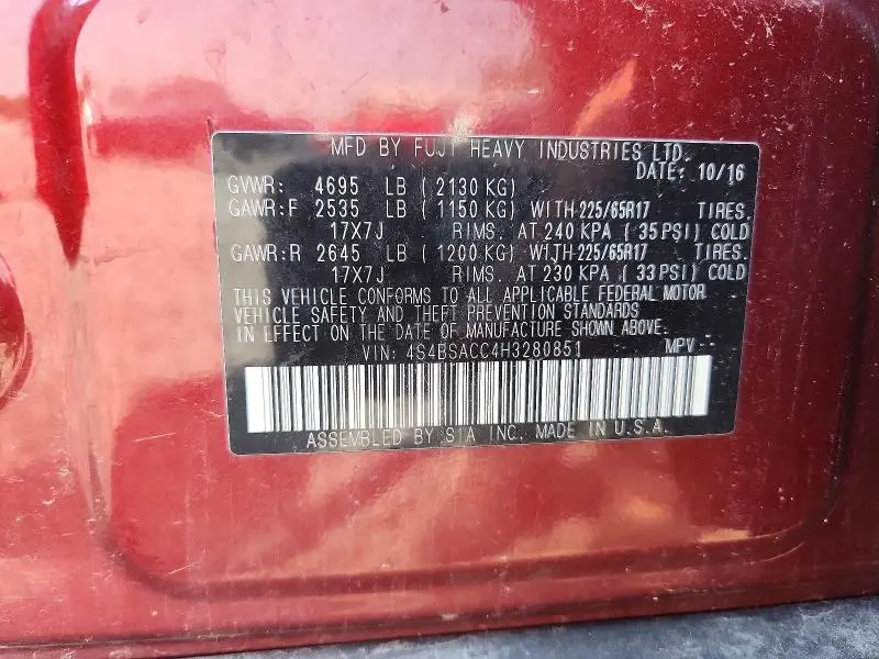 2017 SUBARU OUTBACK 2.5I PREMIUM  