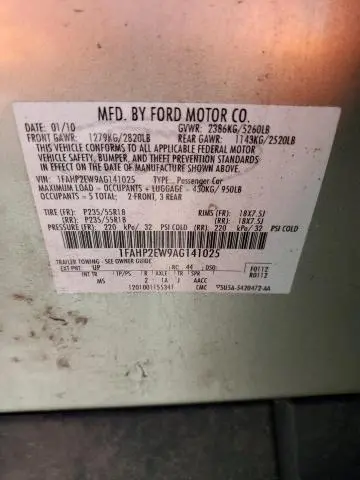 2010 FORD TAURUS SEL  