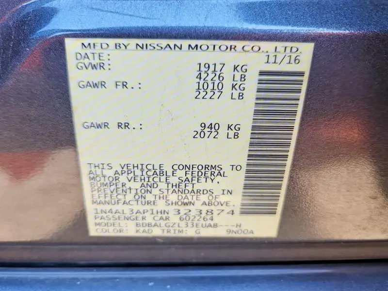2017 NISSAN ALTIMA 2.5 S  