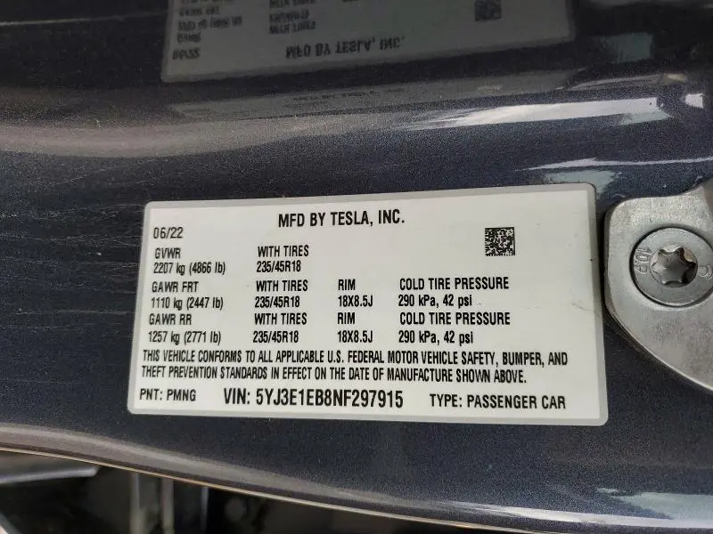 2022 TESLA MODEL 3   