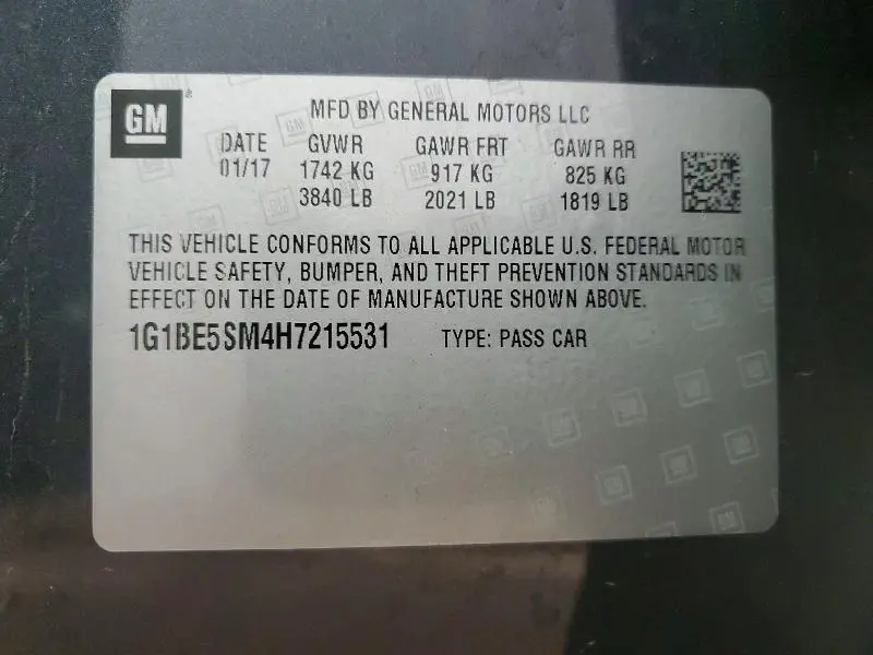 2017 CHEVROLET CRUZE LT  