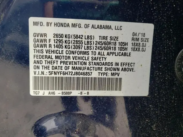 2018 HONDA PILOT EXLN  
