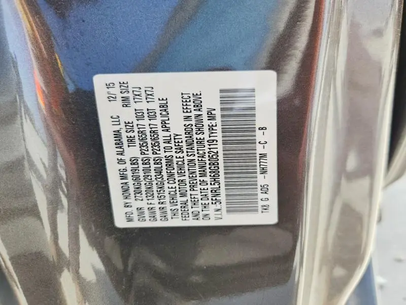 2016 HONDA ODYSSEY EXL  