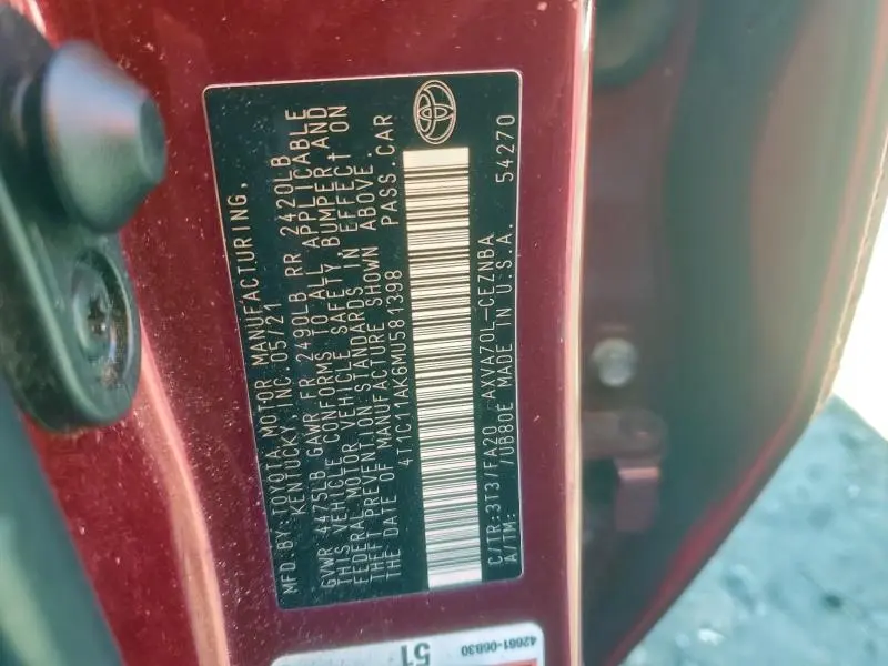 2021 TOYOTA CAMRY LE  