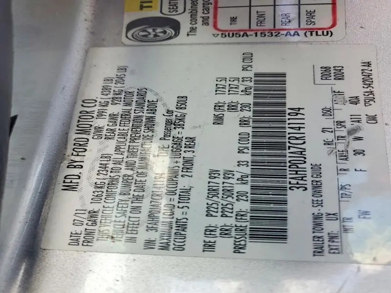 2012 FORD FUSION SEL  