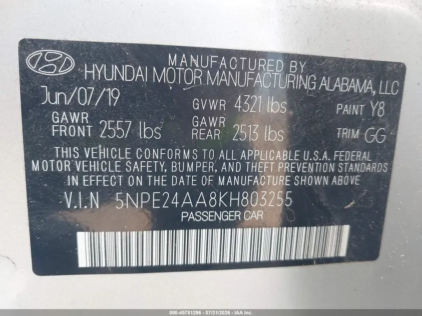 2019 HYUNDAI SONATA ECO