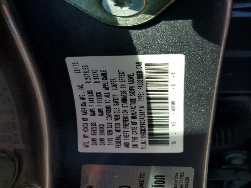 2016 HONDA ACCORD EXL  