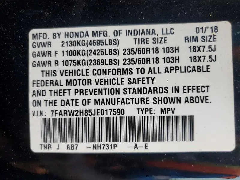 2018 HONDA CR-V EXL  