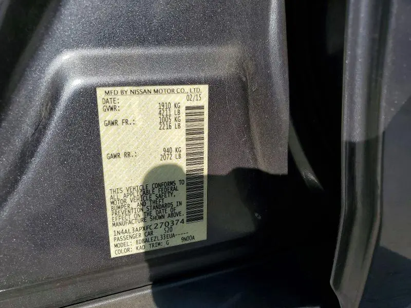 2015 NISSAN ALTIMA 2.5 S  