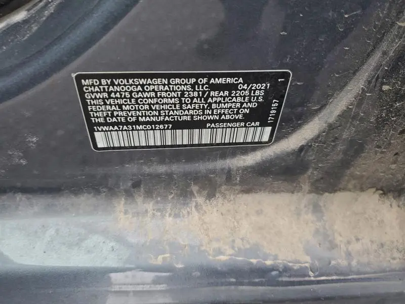 2021 VOLKSWAGEN PASSAT S  