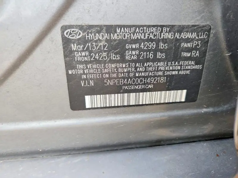 2012 HYUNDAI SONATA GLS  