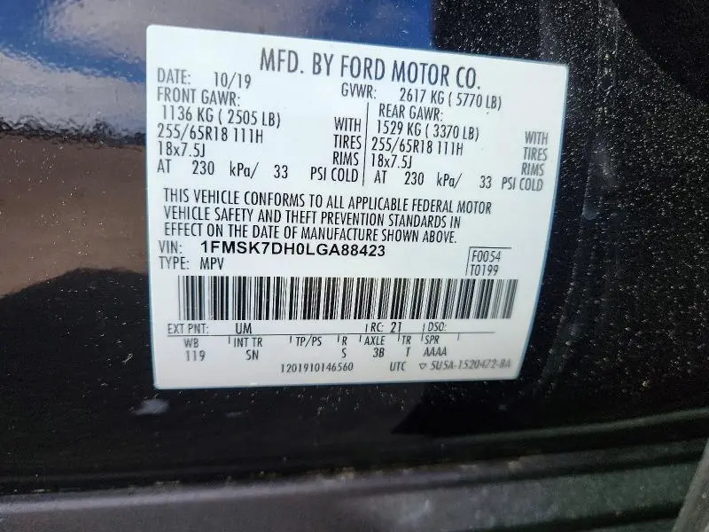2020 FORD EXPLORER XLT  