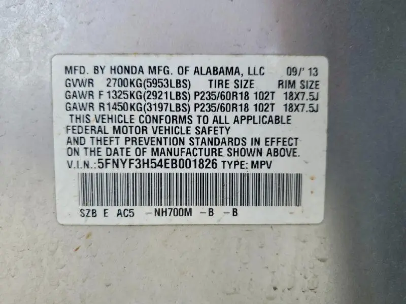 2014 HONDA PILOT EXL  