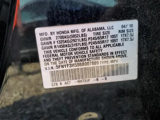 2011 HONDA PILOT EXL  