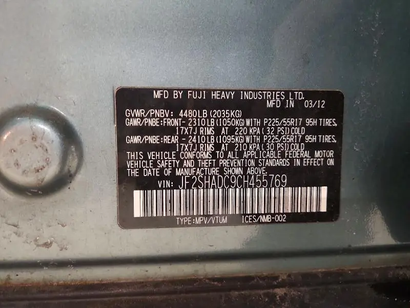 2012 SUBARU FORESTER 2.5X PREMIUM  