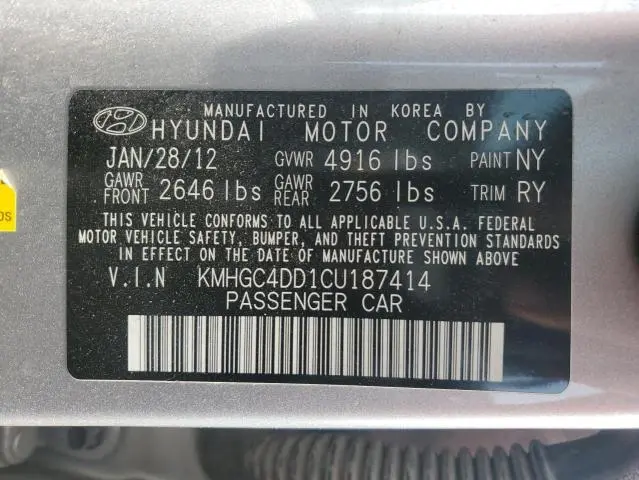 2012 HYUNDAI GENESIS 3.8L  