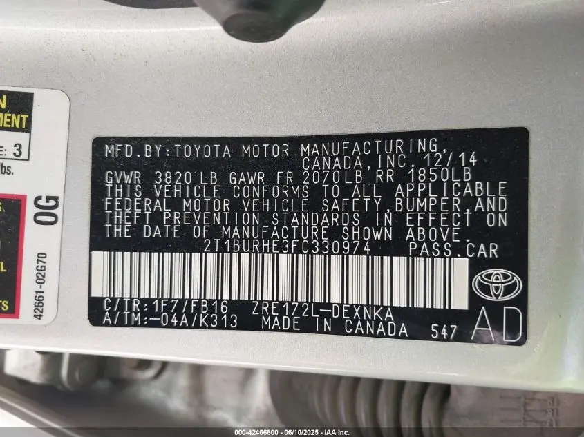 2015 TOYOTA COROLLA LE