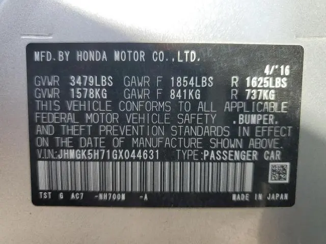 2016 HONDA FIT EX