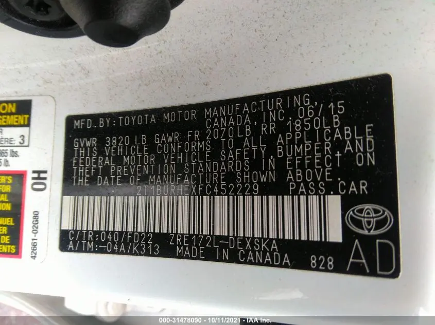 2015 TOYOTA COROLLA L/LE/S/S PLUS/LE PLUS