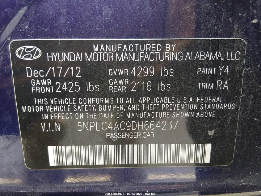 2013 HYUNDAI SONATA LIMITED
