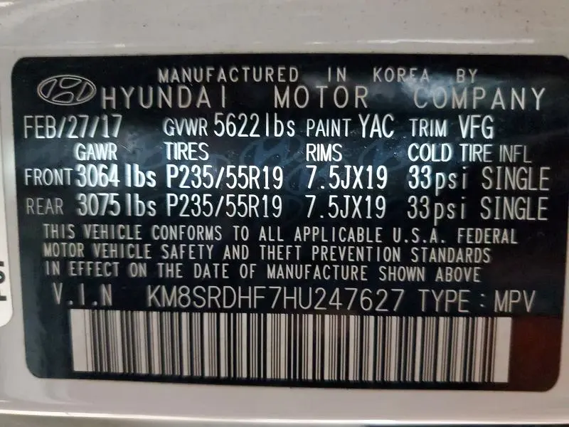 2017 HYUNDAI SANTA FE LIMITED ULTIMATE  