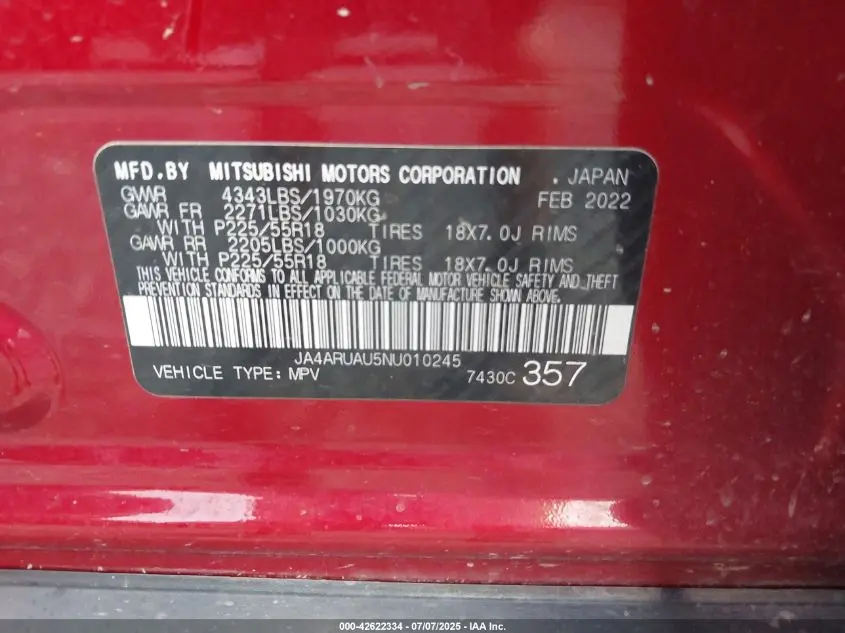2022 MITSUBISHI OUTLANDER SPORT 2.0 BE AWC/2.0 ES AWC/2.0 LE AWC/2.0 SE AWC/2.0 SE SPECIAL EDITION AWC