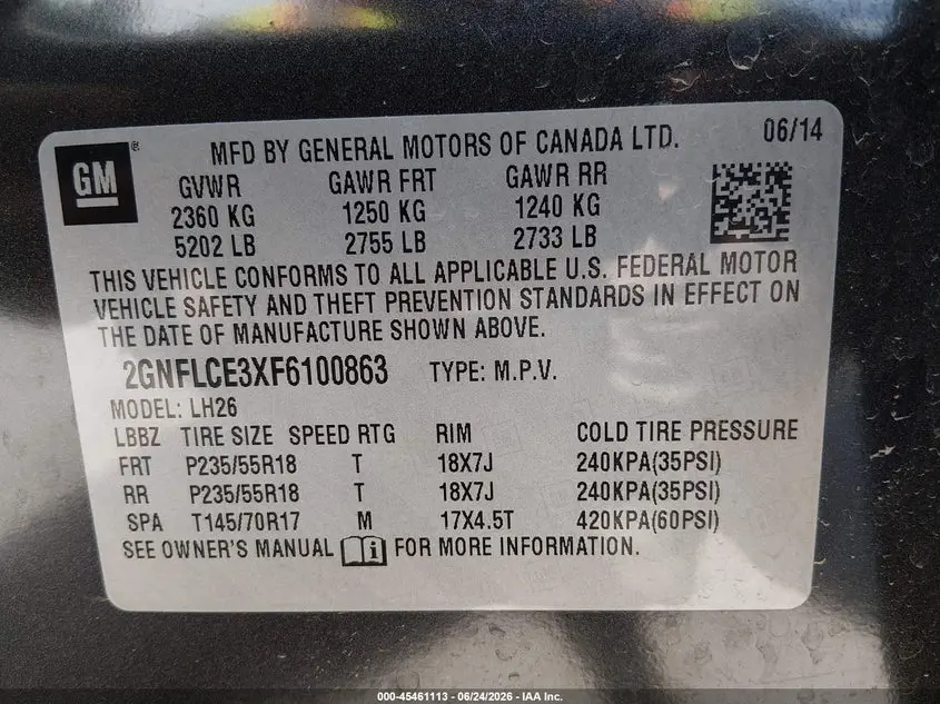 2015 CHEVROLET EQUINOX LT
