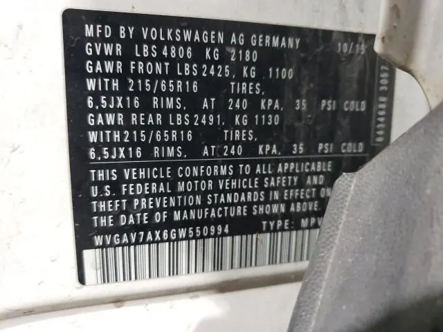 2016 VOLKSWAGEN TIGUAN S  