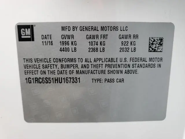 2017 CHEVROLET VOLT LT  