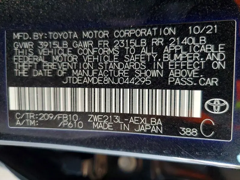 2022 TOYOTA COROLLA LE  