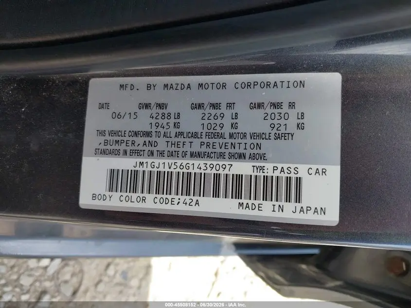 2016 MAZDA MAZDA6 I TOURING