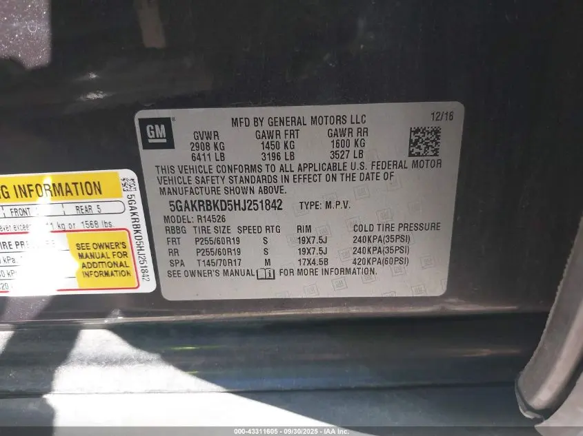 2017 BUICK ENCLAVE LEATHER