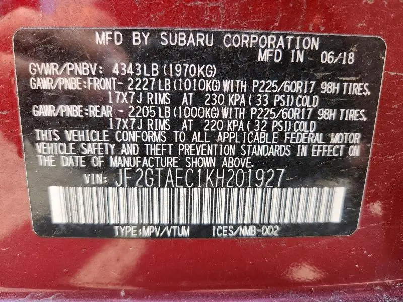 2019 SUBARU CROSSTREK PREMIUM  