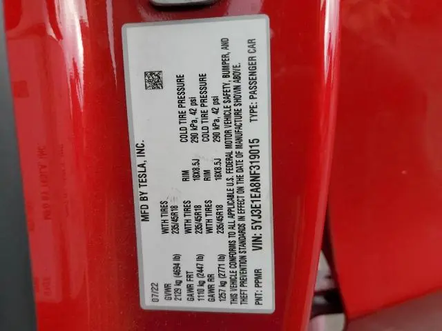 2022 TESLA MODEL 3   