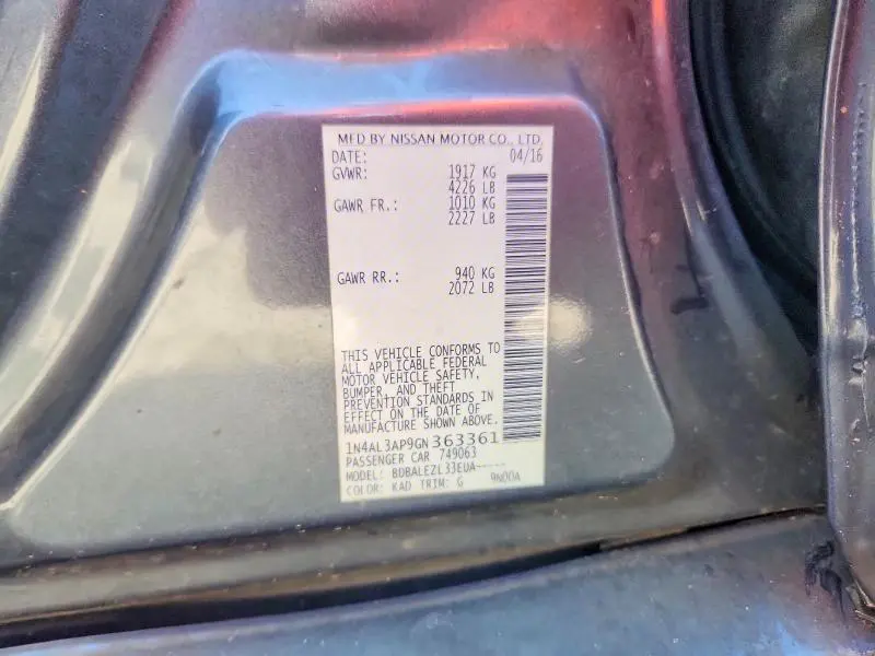2016 NISSAN ALTIMA 2.5 S  