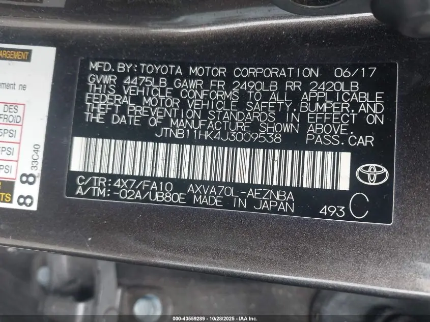 2018 TOYOTA CAMRY LE