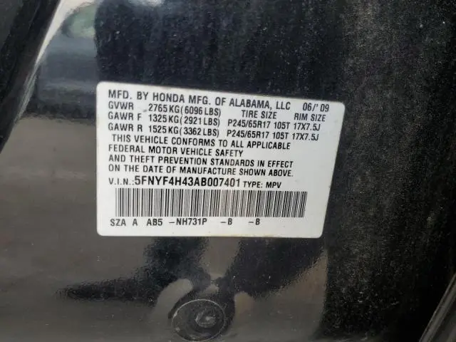 2010 HONDA PILOT EX  
