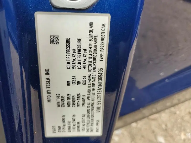 2022 TESLA MODEL 3   