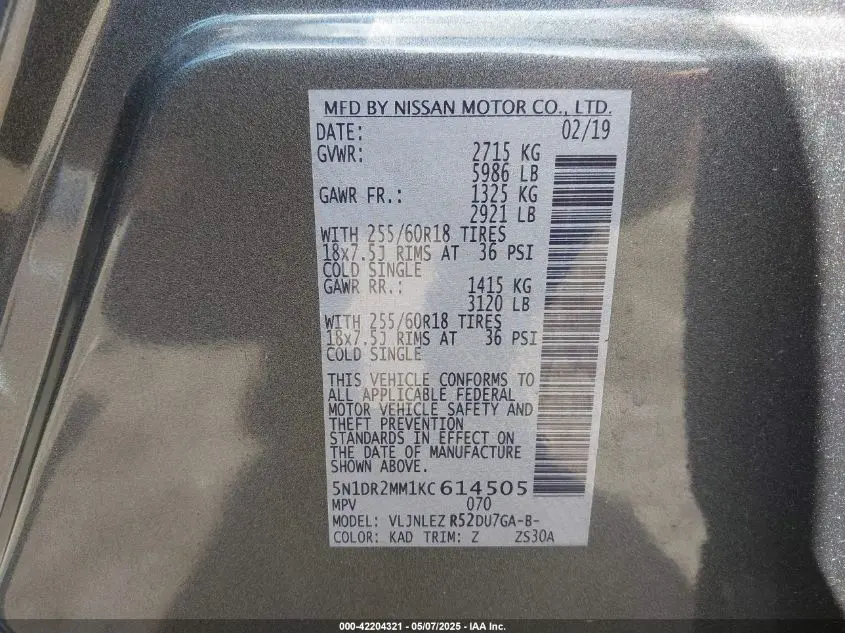 2019 NISSAN PATHFINDER SV