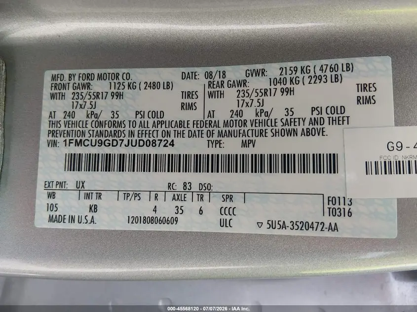 2018 FORD ESCAPE SE