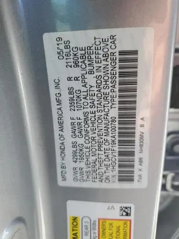 2019 HONDA ACCORD LX