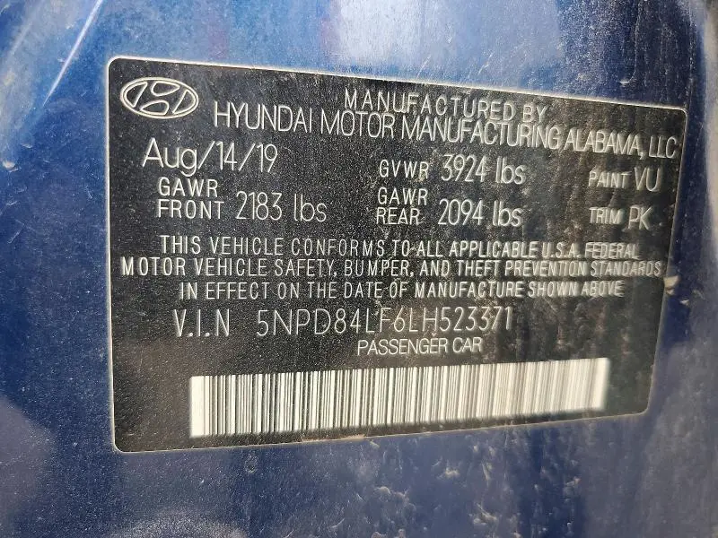 2020 HYUNDAI ELANTRA SEL  