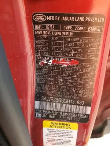 2016 LAND ROVER RANGE ROVER EVOQUE HSE  