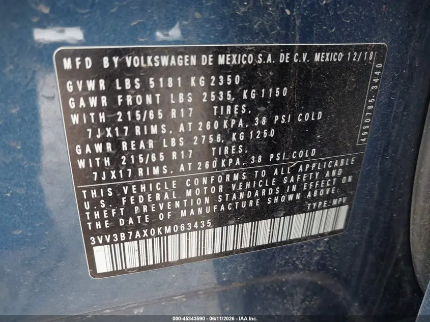 2019 VOLKSWAGEN TIGUAN 2.0T SE/2.0T SEL/2.0T SEL R-LINE/2.0T SEL R-LINE BLACK