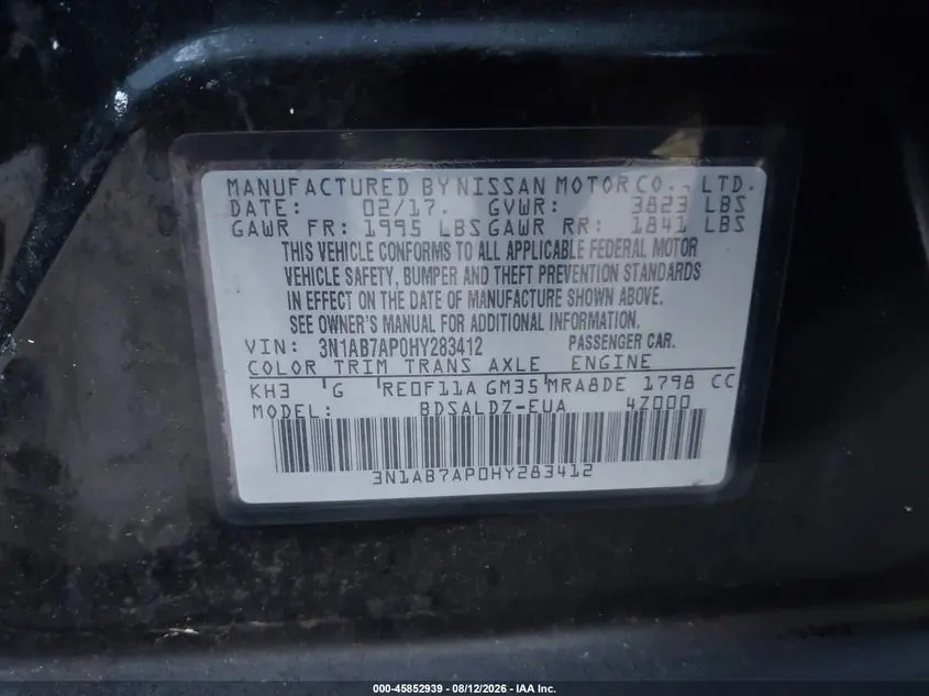 2017 NISSAN SENTRA SV