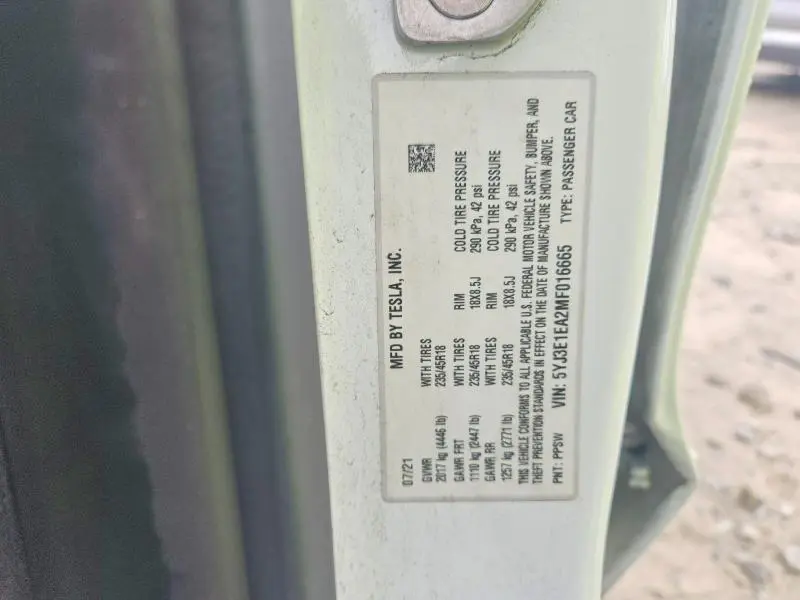 2021 TESLA MODEL 3   