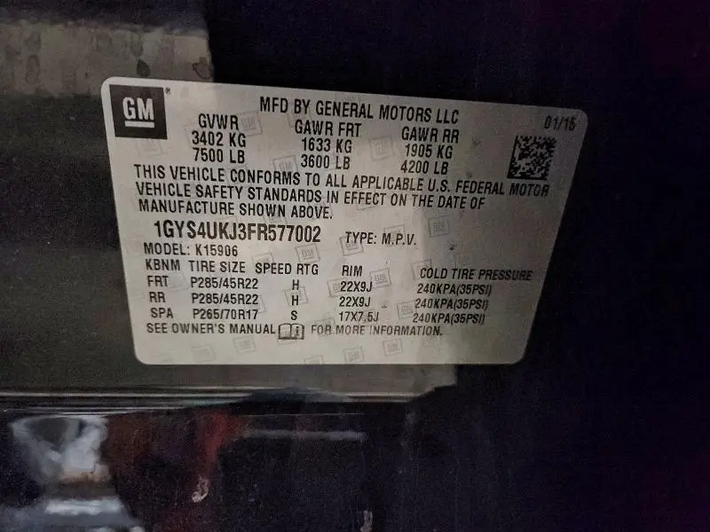 2015 CADILLAC ESCALADE ESV PLATINUM  